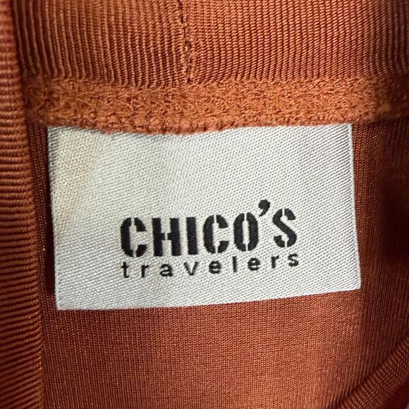 Chico's Travelers Size 2 Large Burnt Sienna Mock Neck Cap Sleeve Top Blouse - Picture 4 of 15